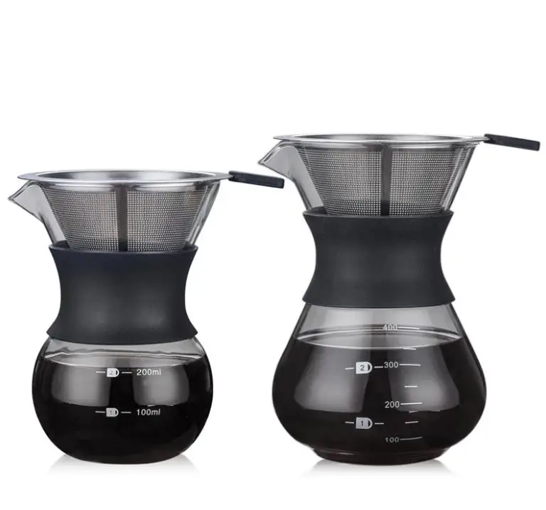 Turkish glass coffee pot set 400/200ml Mocha stainless steel filter hand pot household tea maker filter cup