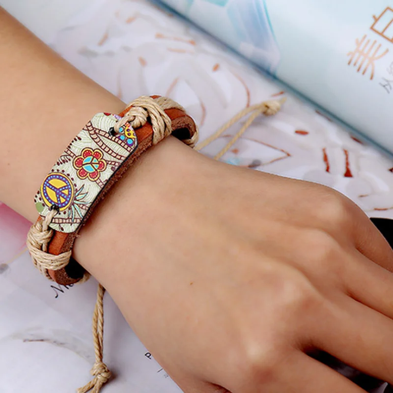 European Popular Jewelry Hemp Rope Woven Cow Leather Bracelet Wristband Vintage Style Ironing Bracelet