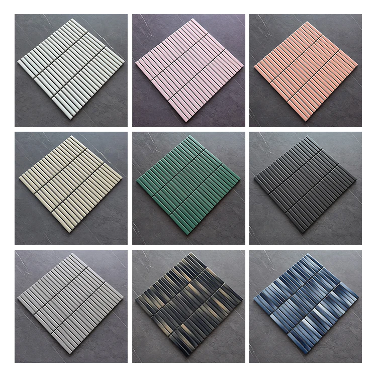 China Foshan Mosaic Supplier White Blue Yellow Strip Mosaic Herringbone Ceramic Mosaic for Living Room Wall Bathroom Backsplash