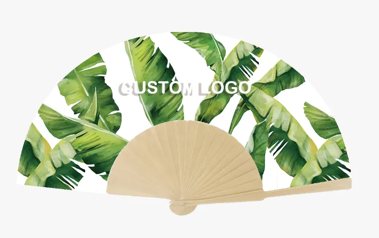 BSBH New Arrival  23cm Custom Printed Spanish Wood Bamboo Hand Fan For Colorful Beach Rave Wedding Party Folding Hand Held Fans