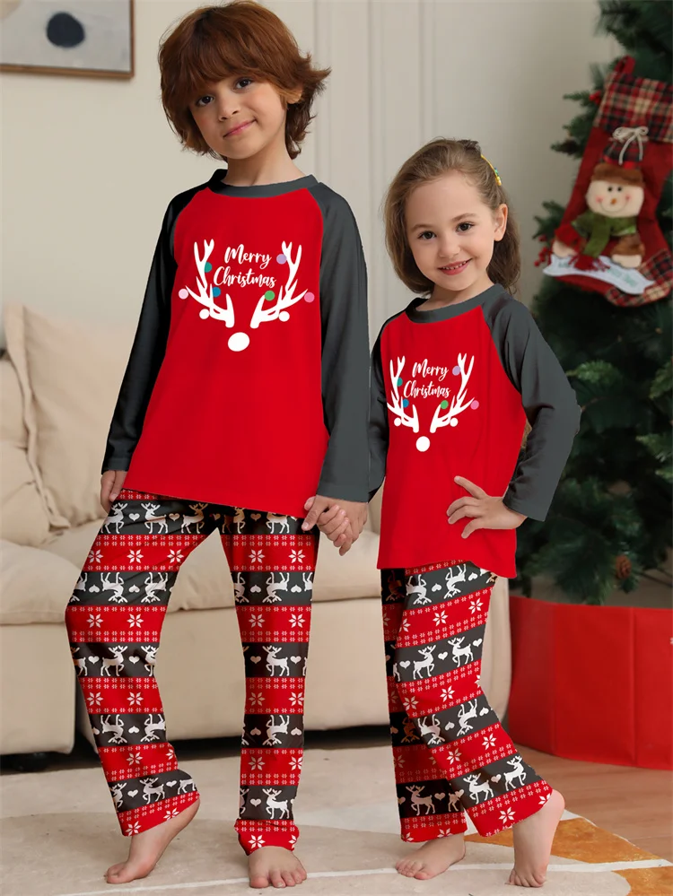 European and American deer head printed Christmas parent-child set new arrival long sleeved Halloween home wear pajamas