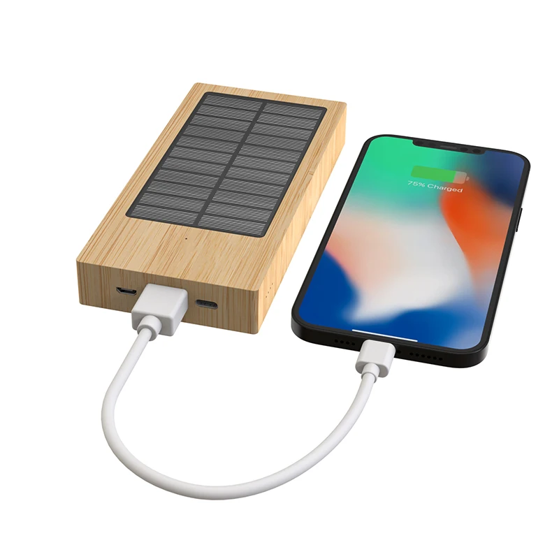 OEM ODM Service Usb Micro USB TYPE-C Bamboo Powerbanks External Solar Powerbank 8000mah Solar Power Bank