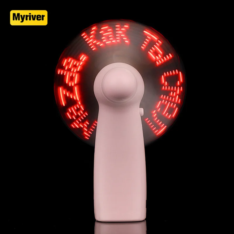 Myriver Optional Diy Hand Led Mimi Portable Mini Fan Text Program Usb Fan With 1200Mah Battery As Gift
