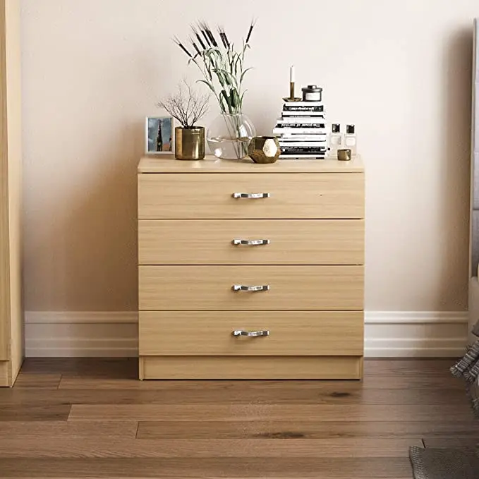 Pine Chest of Drawers 4 Drawer With Metal Handles and Runners Unique Anti-Bowing Drawer Support Bedroom Furniture
