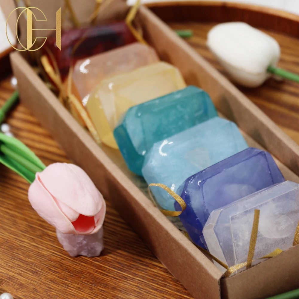 Kabbalah Private Label Colorful Gem Stone Shaped Handmade Natural Crystal Soap Basic Cleaning Bath Soap Stone shape Soaps
