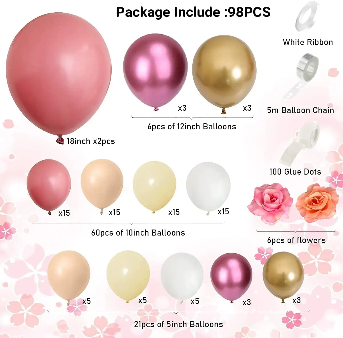 Gold Pink White Yellow Orange Balloons Macaron Latex Ballons garland Arch Kit for Birthday Wedding anniversary