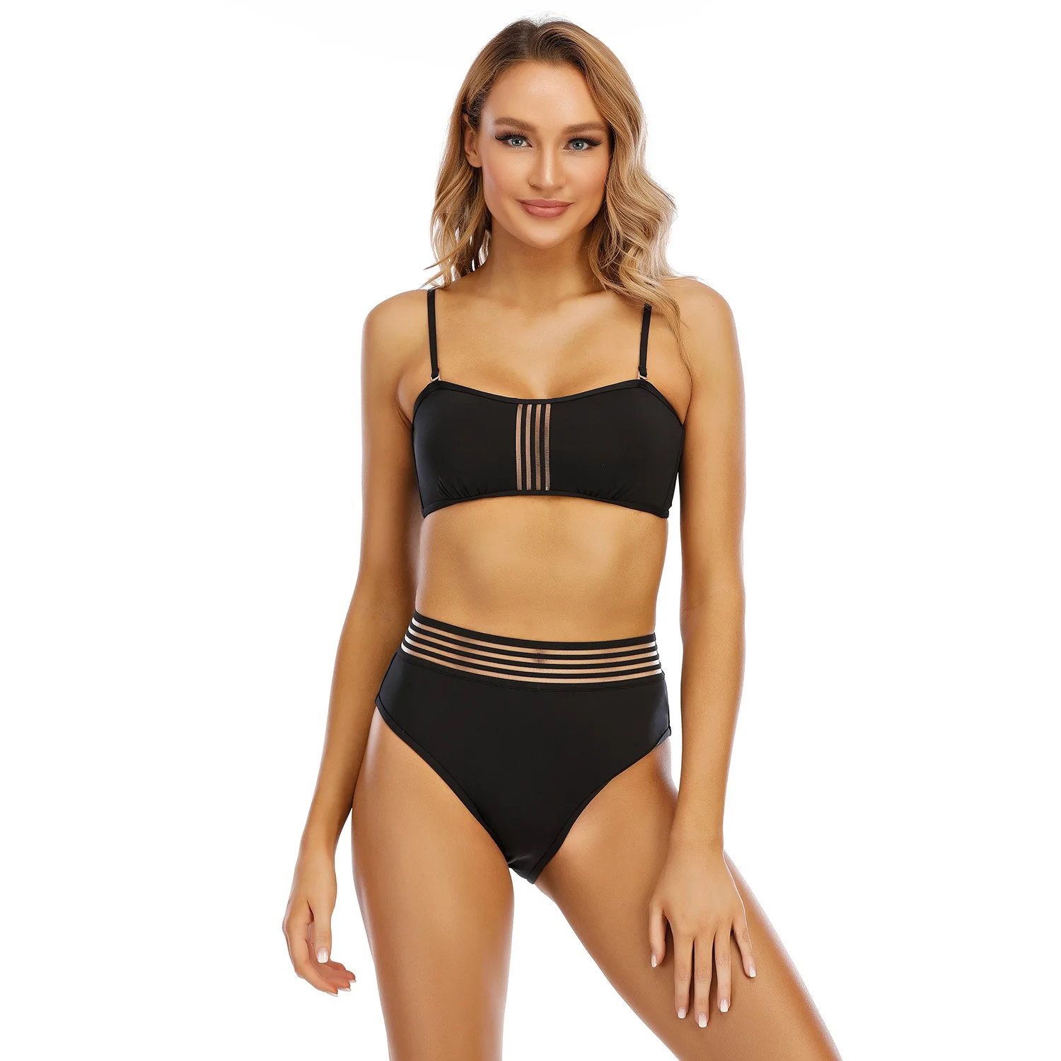 Wholesale Hot Solid Color High Waist Bikini Wholesale High Quality Female Swimsuit Condole Belt Swimsuits