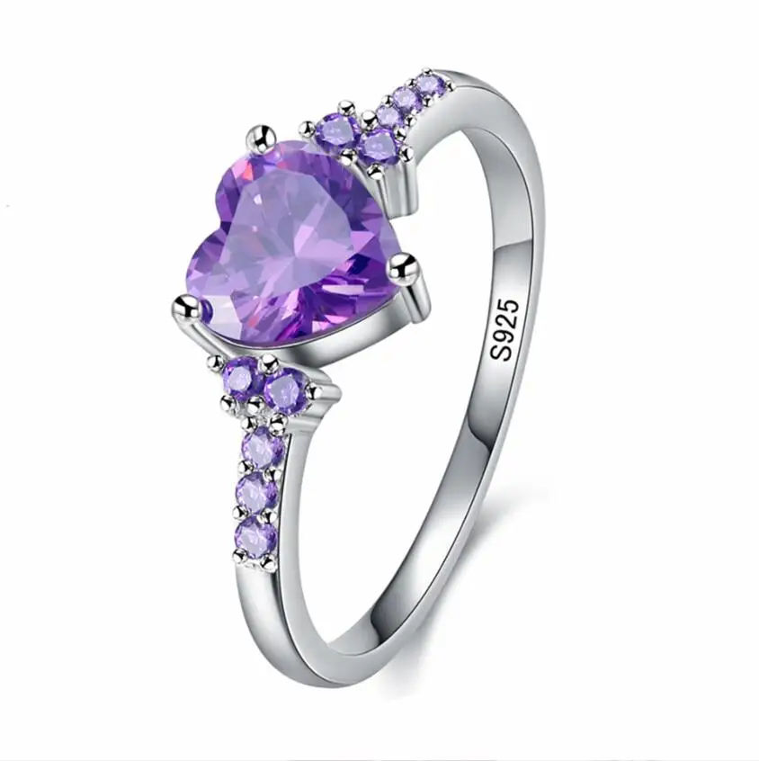 Purple Heart Cut Solid 925 Sterling Silver Engagement Ring Jewelry Manufacturer China