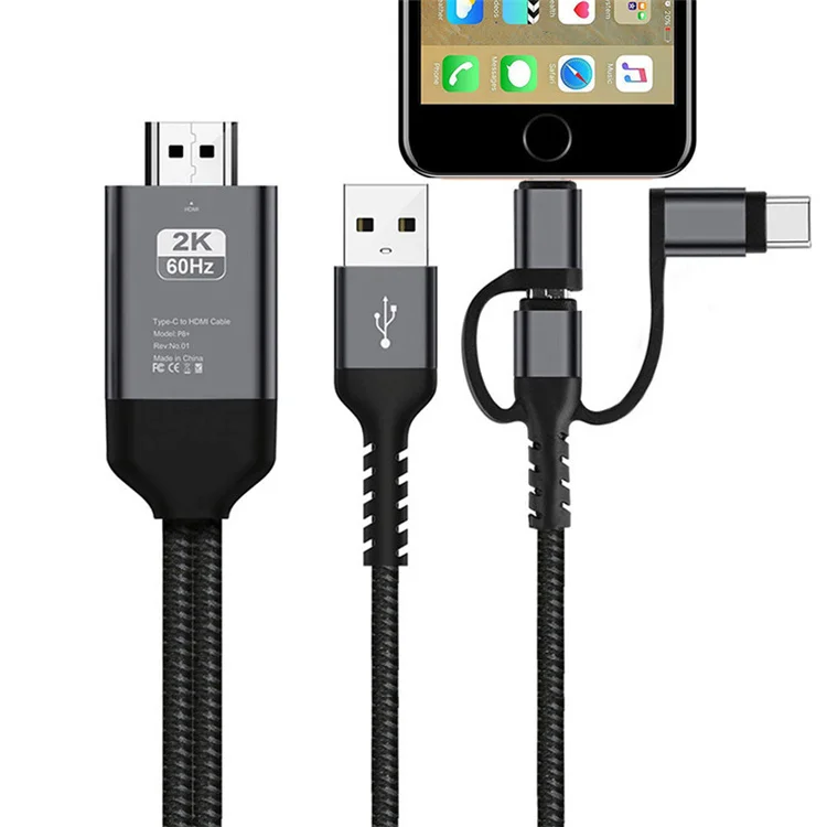 3in1 HD Video Adapter HDTV Cable Display Link For iPhone X XS MAX XR Huawei P30 Samsung S9 S10 iOS Type C Android Phone to TV