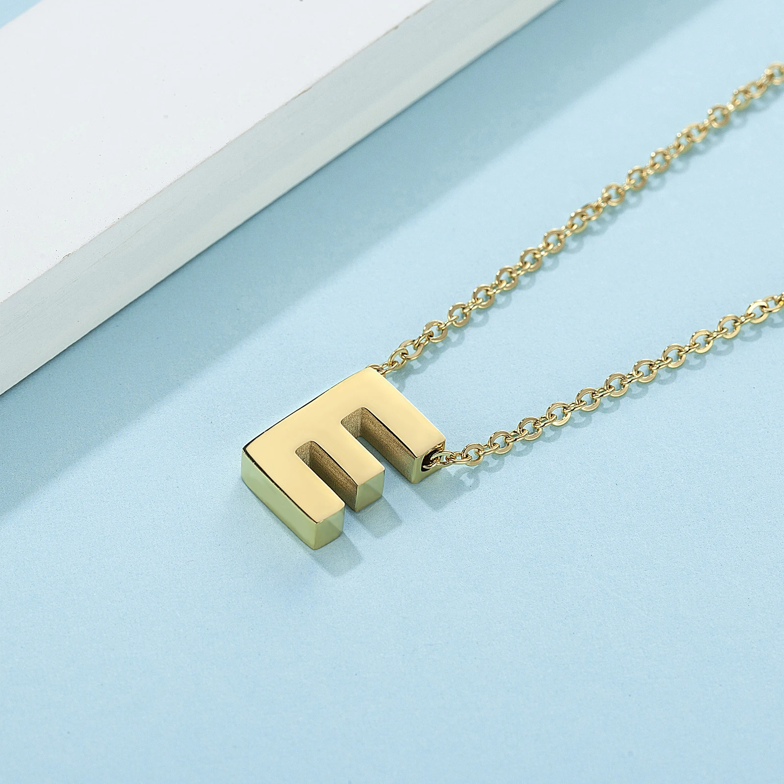 Minimalist Design Women Jewelry Gold color Stainless Steel letter Pendant Necklace For Girls Signature chain