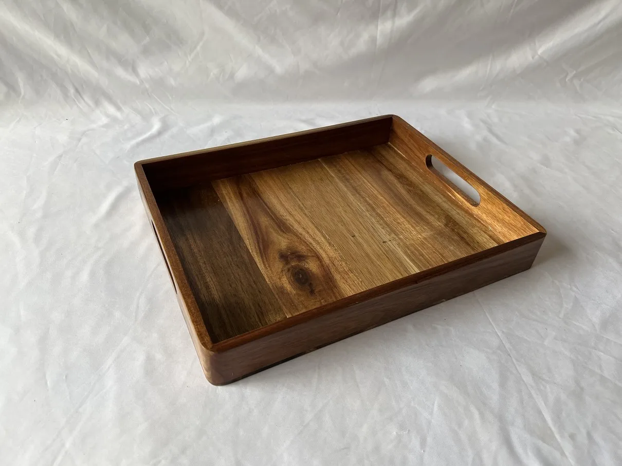 FSC certificated Acacia Wooden Serving Tray with Handles,Wood Serving Platter,Storage Tray Organizer for Kitchen Countertop