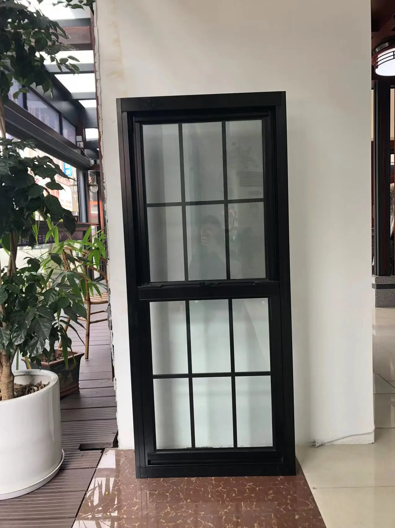 Thermal-Break  Grill Design  black aluminum top hung window with insect screen double hung window