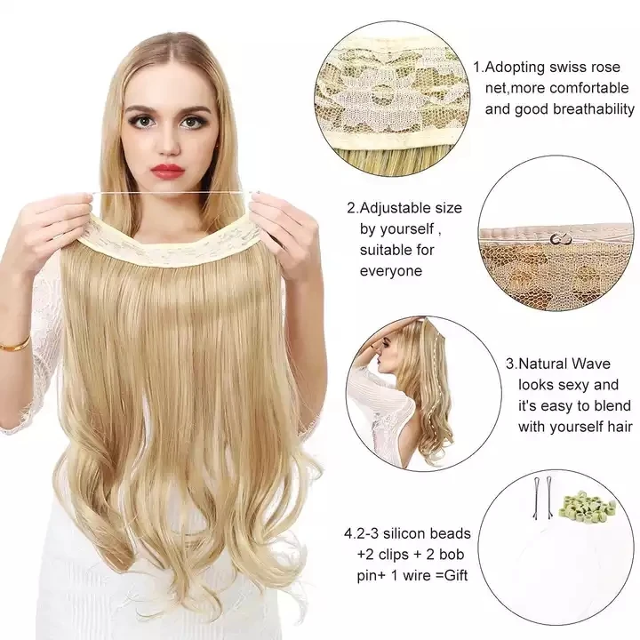 Silky Straight Clip in Hair With Fish Line One Piece Halo Invisible Headband Wire Remy Halo Hair Extensions Human Hair