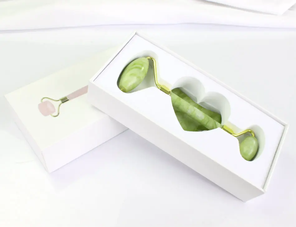  100% натуральный нефритовый массажер для лица nephrite green jade derma face stone ball roller and gua