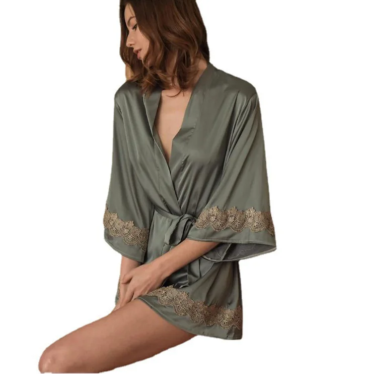 Soyal Home Hot Selling Spring Summer Silk Nightgown Large size Bathrobe Woman Pajamas