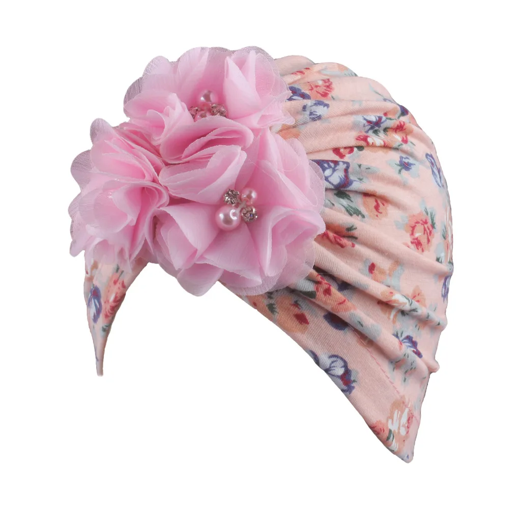 Floral print Newborn Hospital Hat Infant Baby Hats with Big Bow Soft Cute Knot Nursery Beanie cap baby tuban
