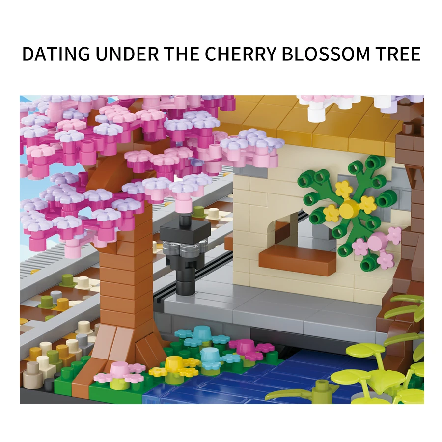 Toys 2024 Building Block Sets Low Moq Yi Run Cherry Blossom Tree House Train Toys DIY For Adults 14+ Ages