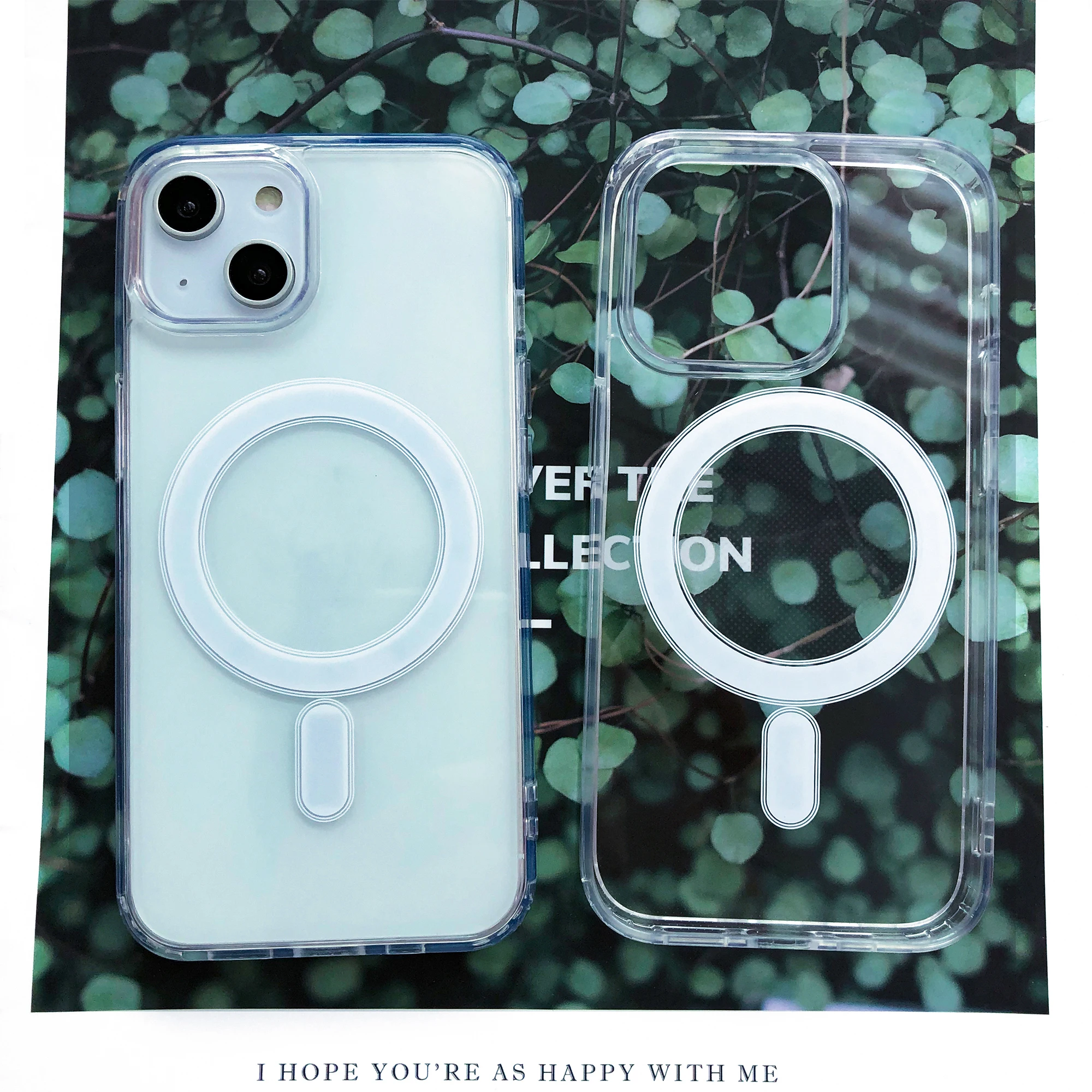 Popular transparent wireless magnetic ring charging phone case tpu magnetic phone case for iphone 14