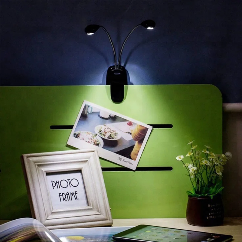 Flexible double goose necks clip-on dual head grow lamp desk lamp Led Reading Lamp