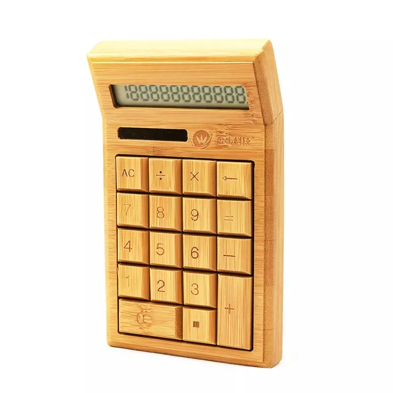 2023 New 12 Digits Electronic Calculator Handmade Bamboo Wooden Solar Scientific Calculator