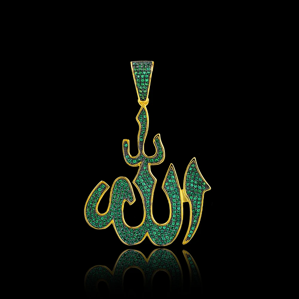 Vintage Muslim Islam Allah Silver Plated Gold Color Ice Out Religious Jewelry Pendant Necklaces For Men