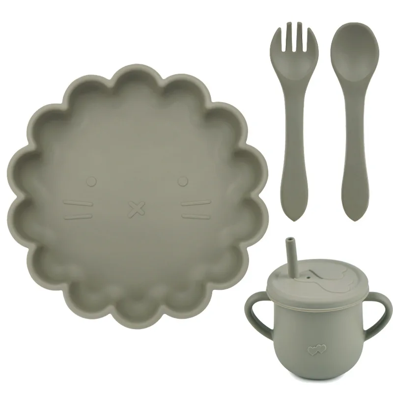Wholesale Bpa Free Silicone Baby Product Plates Baby Feeding Set With Spoon And Fork
