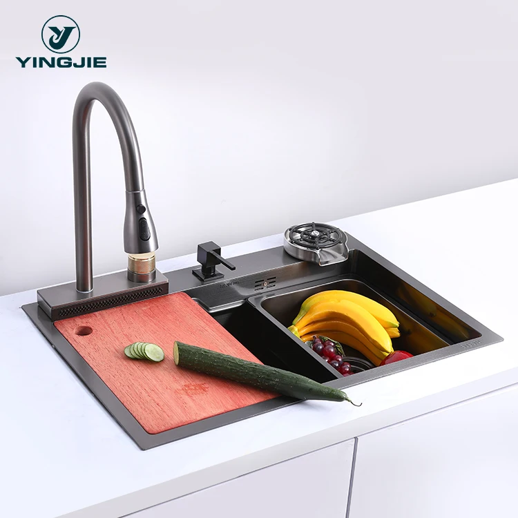 Многофункциональная Черная кухонная раковина fregadero de cocina из нержавеющей стали с одной чашей