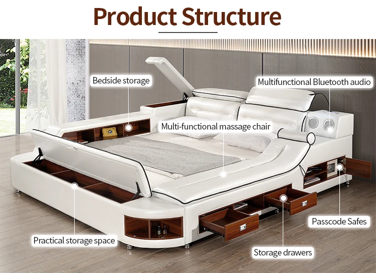 KEHUI Smart Bed Queen Size Storage Frame for Massage Furniture 180x200 Bedroom Multifunctional Queen Smart Bed