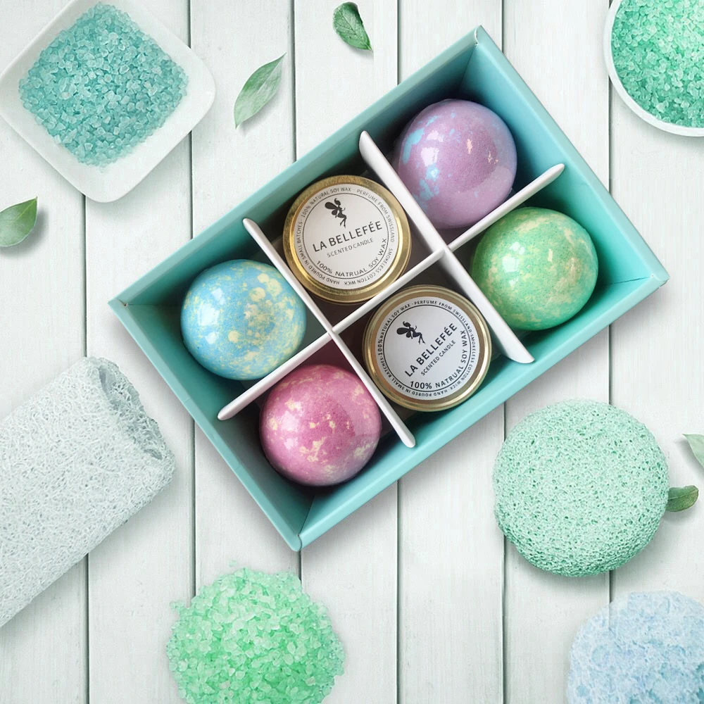
Vegan Bath Bombs Gift Set Packing Fizzy Spa Bath for Kid Women with Scented candle 