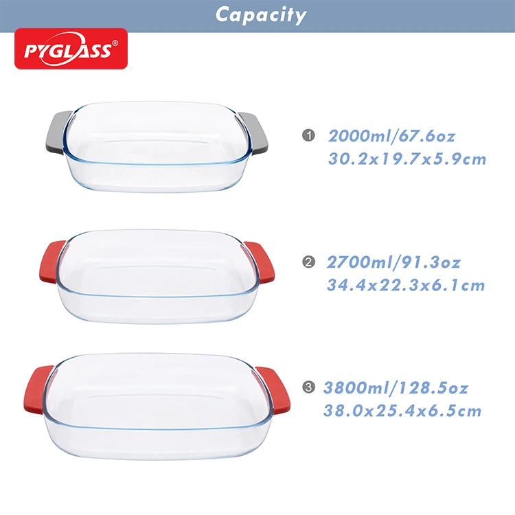Rect. Glass Bakeware with handle, Baking Pans for Lasagna, Leftovers, Cooking, Kitchen, Freezer-to-Oven