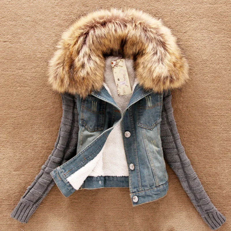 plus size winter fashion design women denim coats with fur OC234