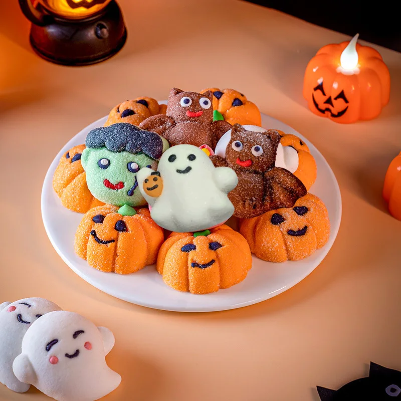 Bulk Bag Package Marshmallow Halloween Pumpkin Ghost Bat Green Ghost Imp Shape Soft Sweets Gummy Candy