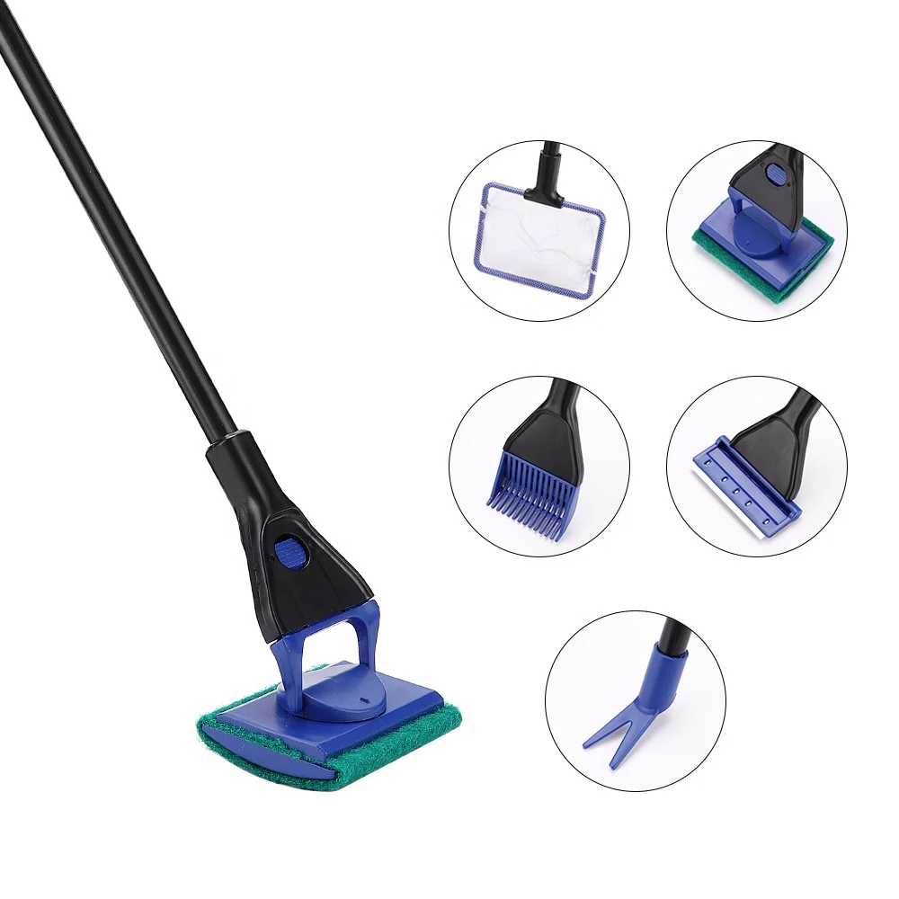 long handle Fish tank cleaning brush tool cleaning artifact five-in-one glass cleaning set fish fishing