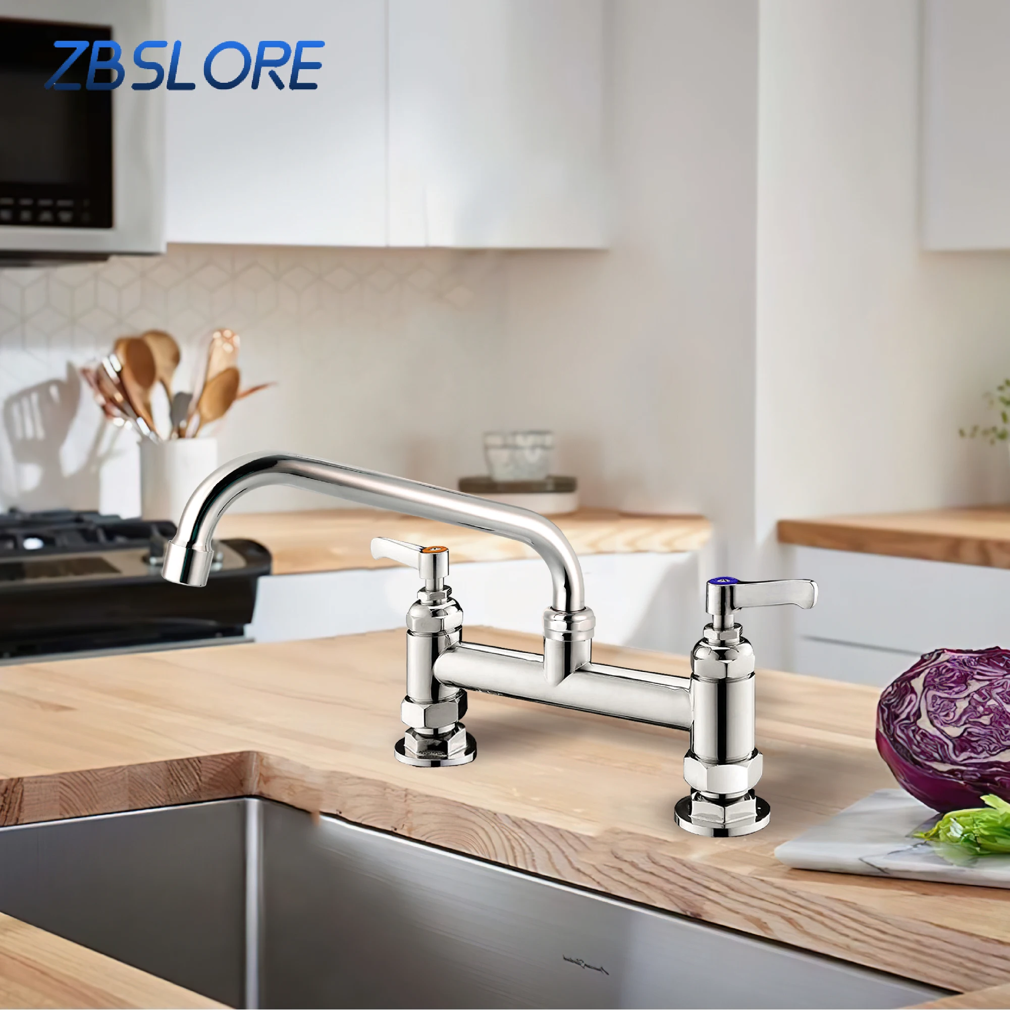 Sink Tap Flexible Hot And Cold Brass Commercial Kitchen Deck Mounted Sink Taps