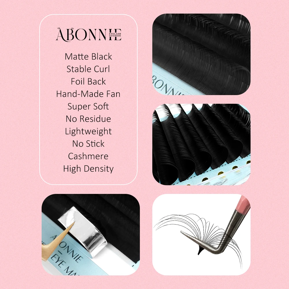 Abonnie Faux Mink Pbt Fiber Individual Eyelash Extensions Dark Matte Cashmere Lash Trays Dark Lash Extensions