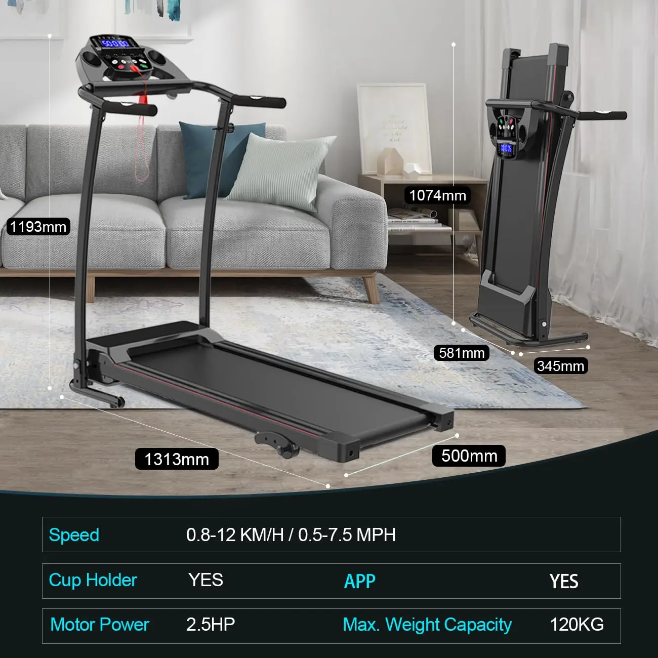 Home Use 12KM/H with 3 Level Incline Electric Running Machine Foldable Exercise Machine Folding Treadmill