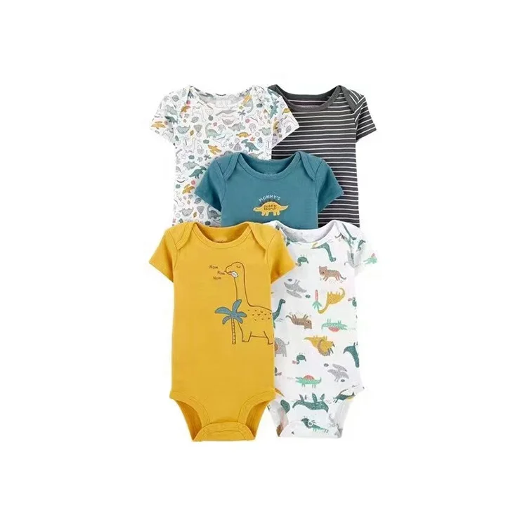 wholesale summer boutique cotton 5pcs boy girl short sleeve rompers infant onesie baby