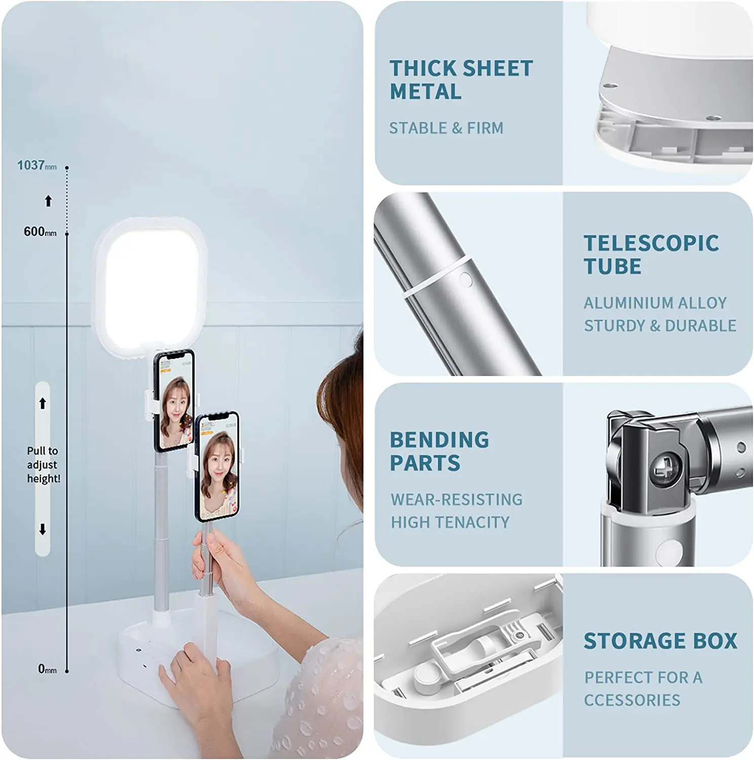 Wireless Dimmable Led Selfie Fill Light Phone Holder Stand Video Led Lamp Foldable Remote Control For Tiktok Youtube Live V8