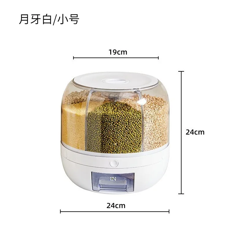 home storage organization 6-compartment Holder Grain rice storage container Rotating Food rice Dispenser