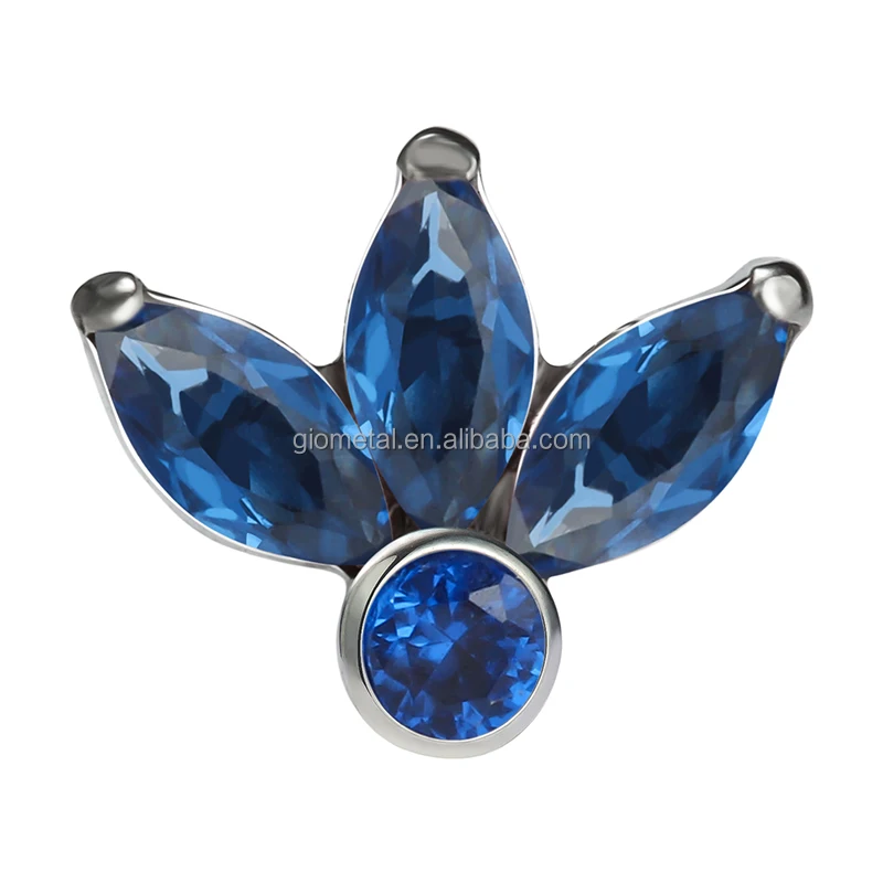 Giometal ASTM F136 титановый синий кристалл CZ Резьбовые концы Daith спираль трагус серьги для пирсинга ювелирные изделия оптом