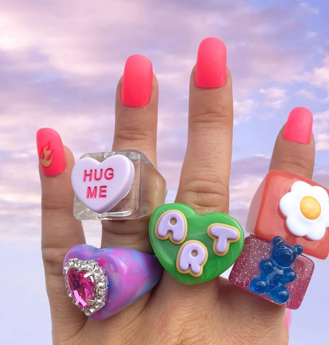 Flower Bear Butterfly 2022 Multicolored Rainbow Colorful Transparency Wholesale Resin Rings Cute Trendy Jewelry Acrylic Rings