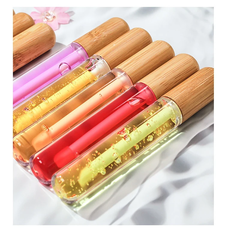 New Arrival Natural Bamboo Lip Gloss Adding Your Logo Fruit Flavors Liquid Lipstick Moisture Vegan OEM Lip Oil Plumper
