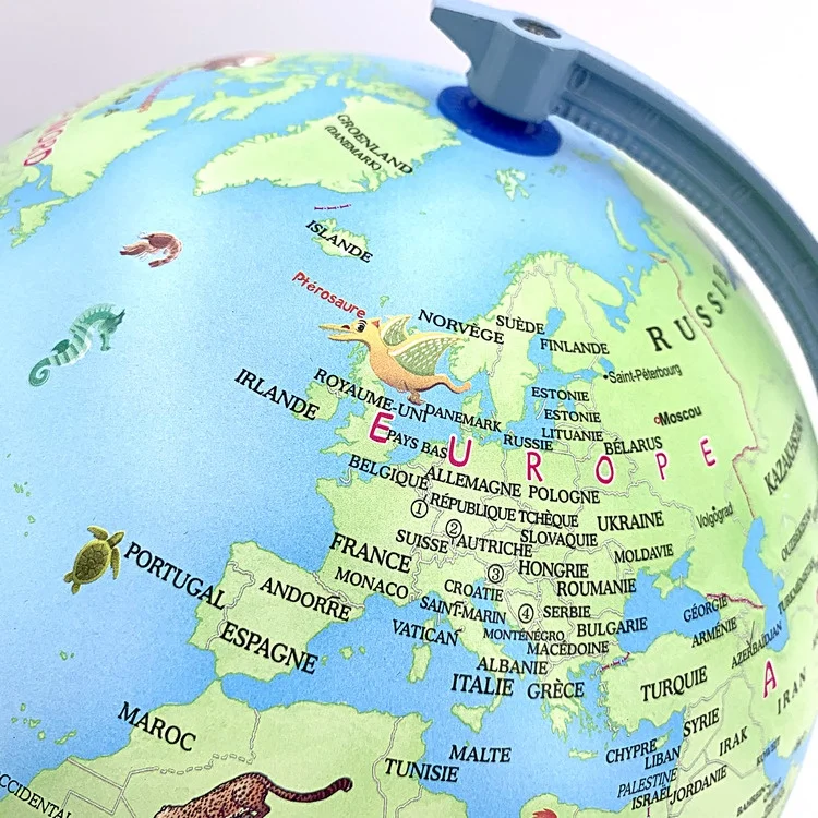 7' Blue Cartoon Animals Plastic Pvc World Globe with Lamp for Children Teaching