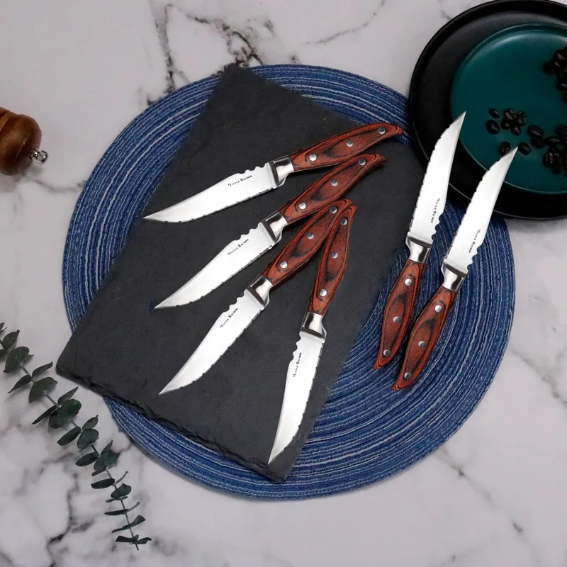 Набор ножей для стейка на заказ, 6 шт., зубчатый нож с деревянной ручкой pakka в подарочной коробке