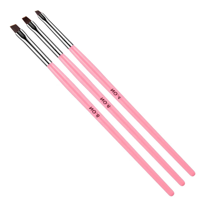 Fabiyan 3PC/Set Acrylic Nail Brush  Dotting Phototherapy Painting Drawing Nail Art Polishing Brush Pink Handle