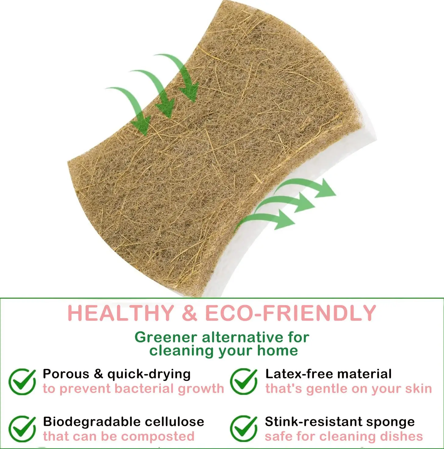 Biodegradable Natural Kitchen Sponge Compostable Cellulose and Coconut Walnut Scrubber Eco Friendly