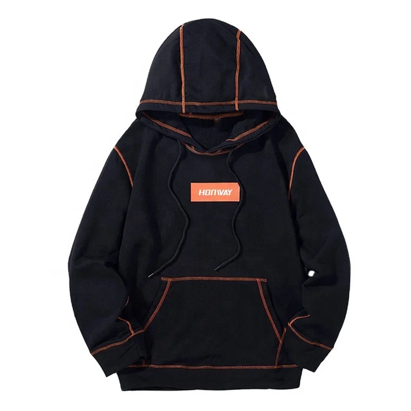 New style hot sale custom logo contrast-stitch drawstring men hoodie unisex
