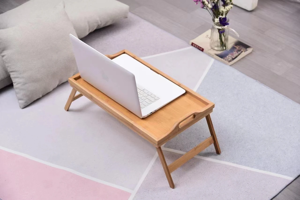 hot sale Natural Bamboo coffee Lap Breakfast Table Laptop Bed Serving Portable Wooden Tray With Leg