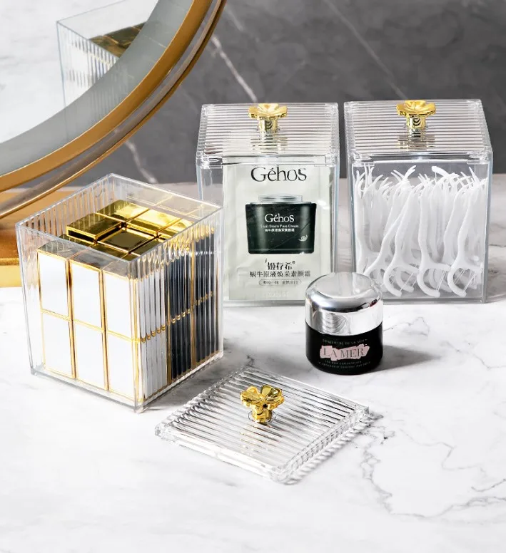 Cotton Ball and Swab Storage with Lid  Clear Acrylic Cotton Round Organizer Q-tip Holder Bathroom Swab Pad Dispenser