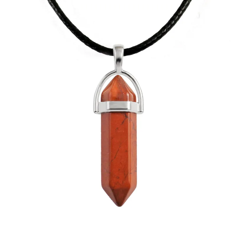 Natural Stone Hexagonal Column Pendant Bullet Necklace Tiger eye Rose quartz Crystal Amethyst Stone Necklace For Men And Women